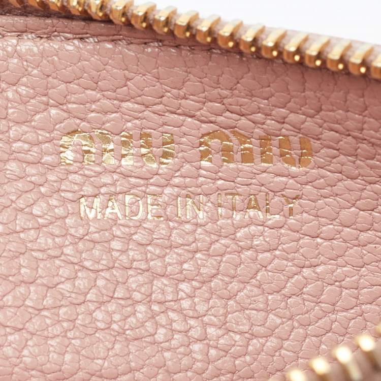 Pre Owned Miu Miu Light Pink Leather Madras Zip Card Case