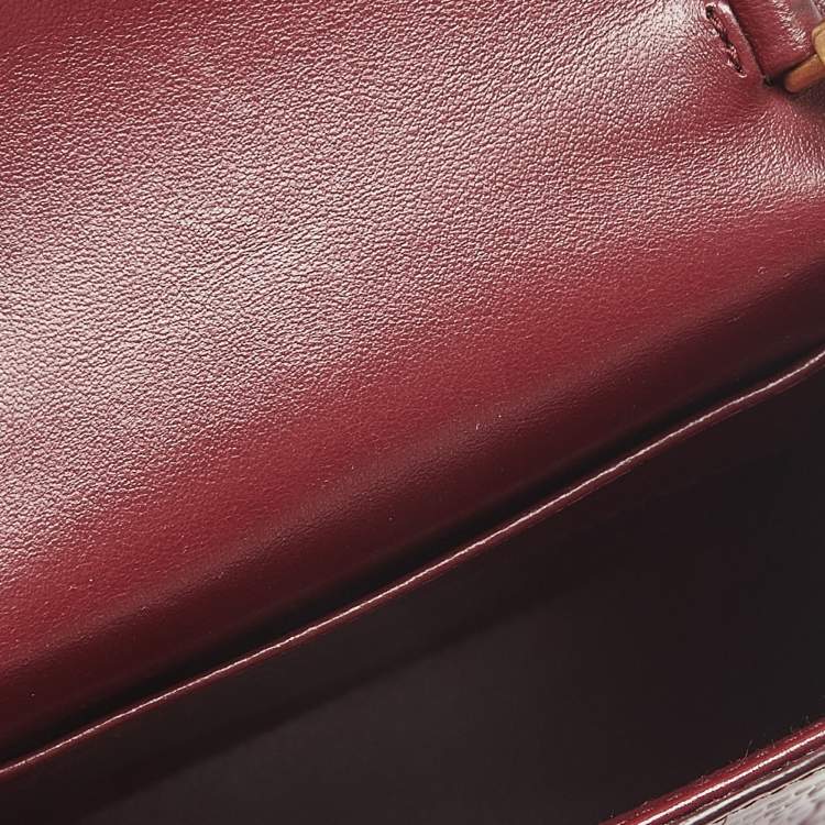 Pre Owned Miu Miu Burgundy Croc Embossed Leather Crystals Flap Phone Crossbody Bag