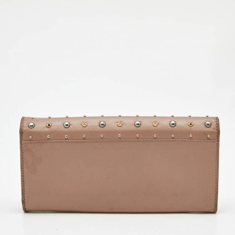 Pre Owned Miu Miu Mauve Leather Studded Flap Wallet