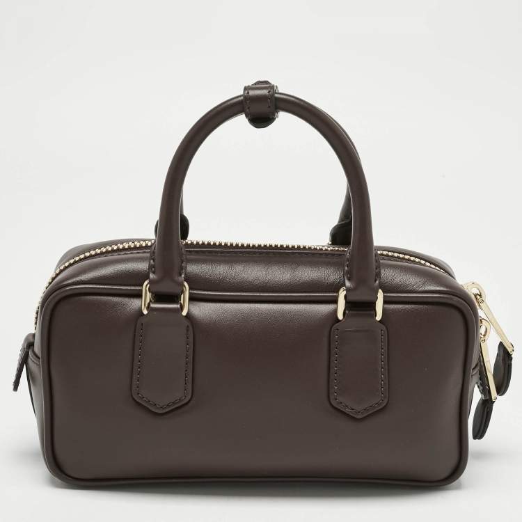 Pre Owned Miu Miu Cocoa Brown Padded Leather Arcadie Top Handle Bag