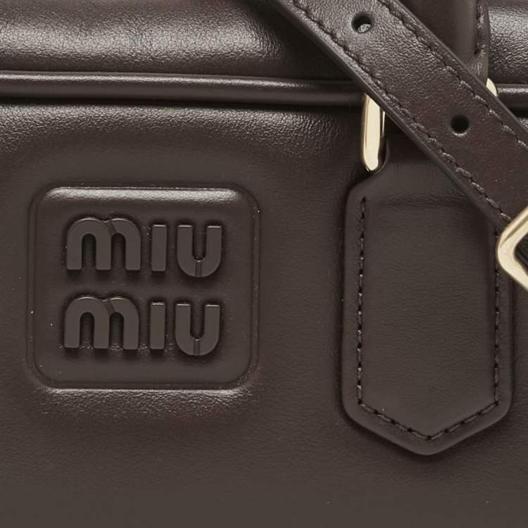 Pre Owned Miu Miu Cocoa Brown Padded Leather Arcadie Top Handle Bag