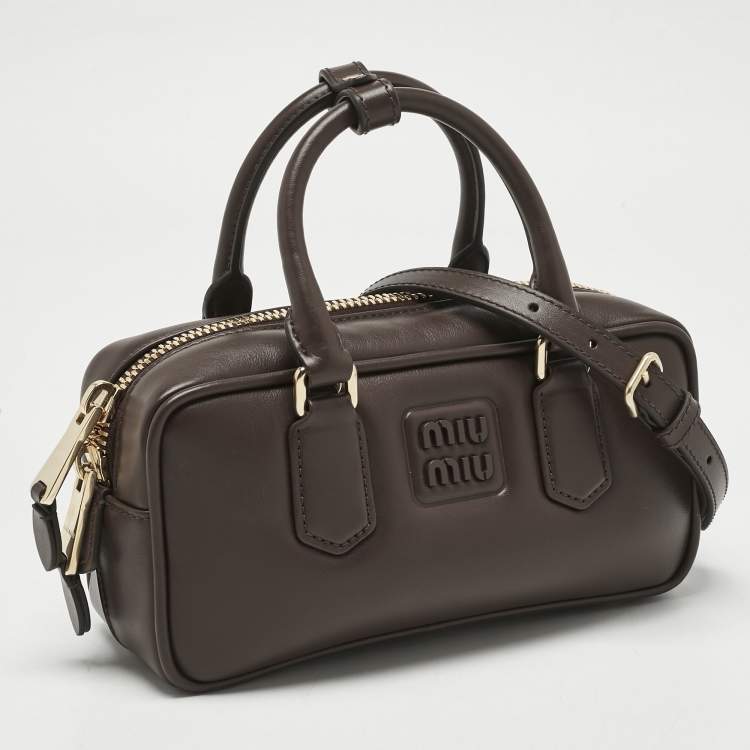 Pre Owned Miu Miu Cocoa Brown Padded Leather Arcadie Top Handle Bag