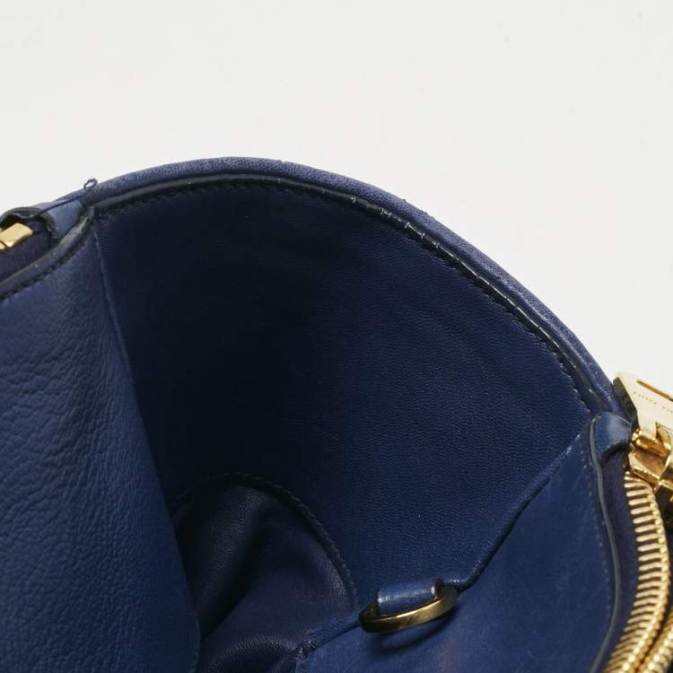 Pre Owned Miu Miu Blue Matelassé Leather Double Zip Tote