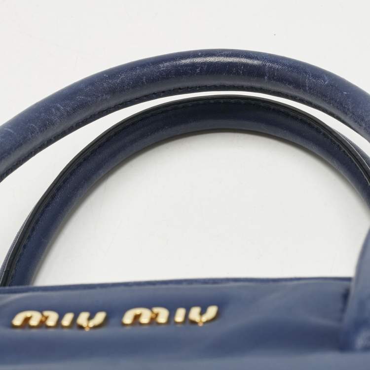 Pre Owned Miu Miu Blue Matelassé Leather Double Zip Tote