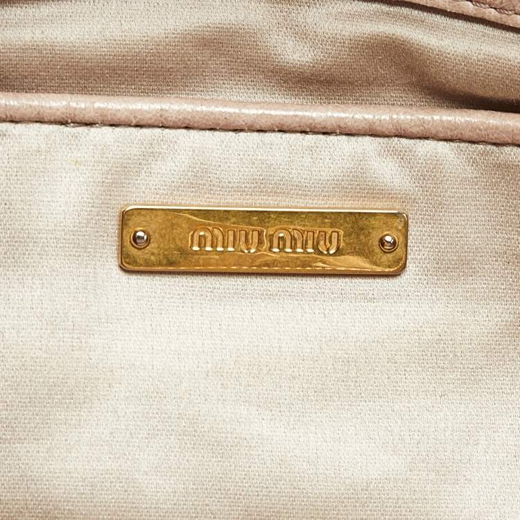 Pre Owned Miu Miu Light Pink Matelasse Leather Bow Tote