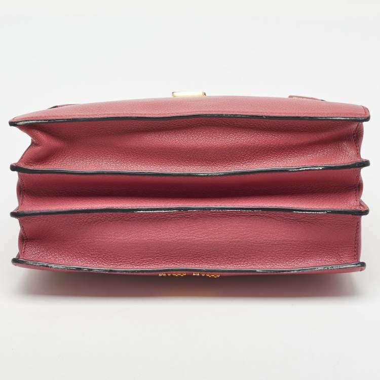 Pre Owned Miu Miu Rose Pink Madras Leather Pushlock Top Handle Bag