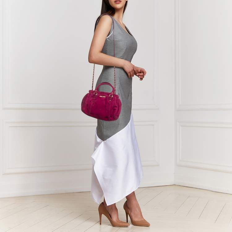 Pre Owned Miu Miu Magenta Suede Pleated Crossbody Bag
