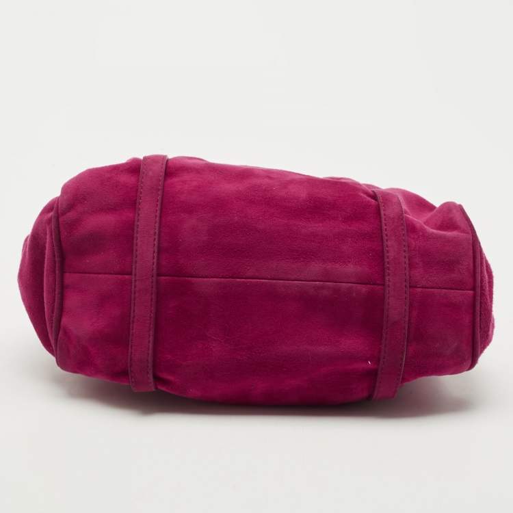 Pre Owned Miu Miu Magenta Suede Pleated Crossbody Bag