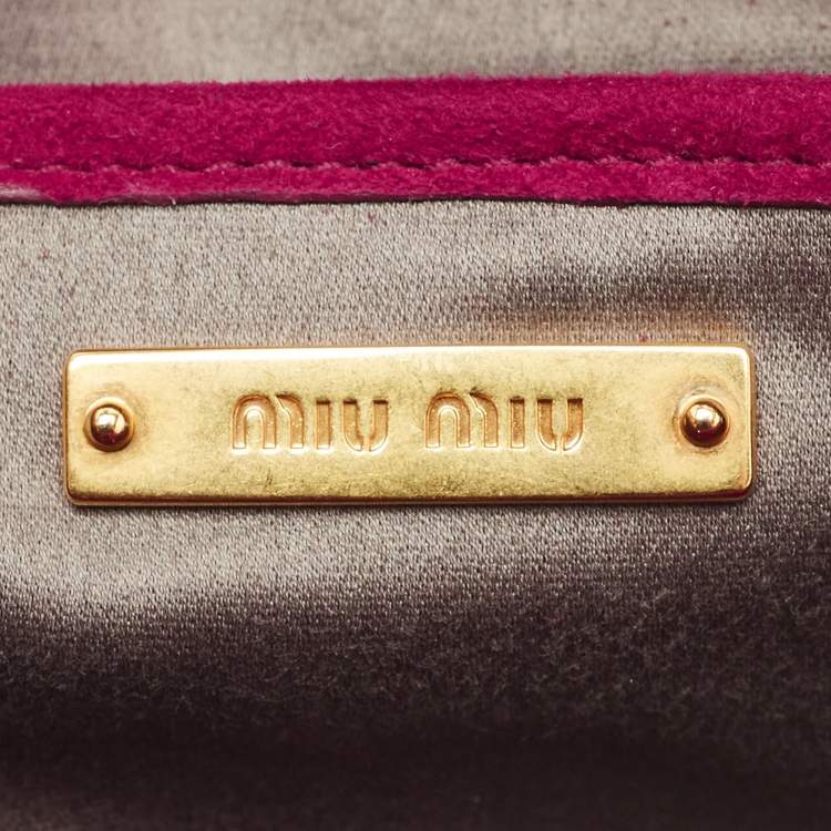 Pre Owned Miu Miu Magenta Suede Pleated Crossbody Bag