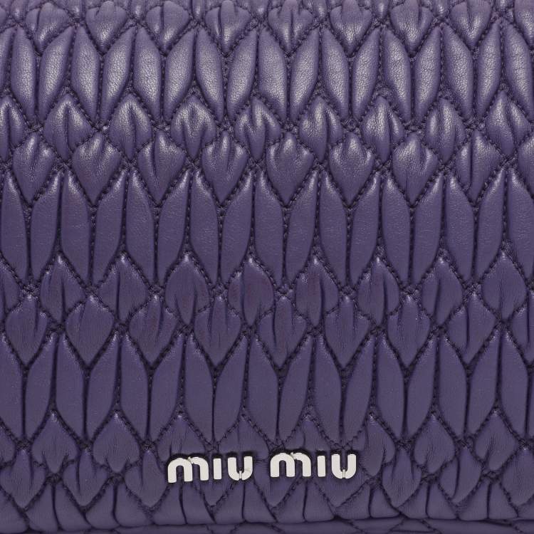 Pre Owned Miu Miu Purple Matelasse Leather Crystal Embellished Shoulder Bag