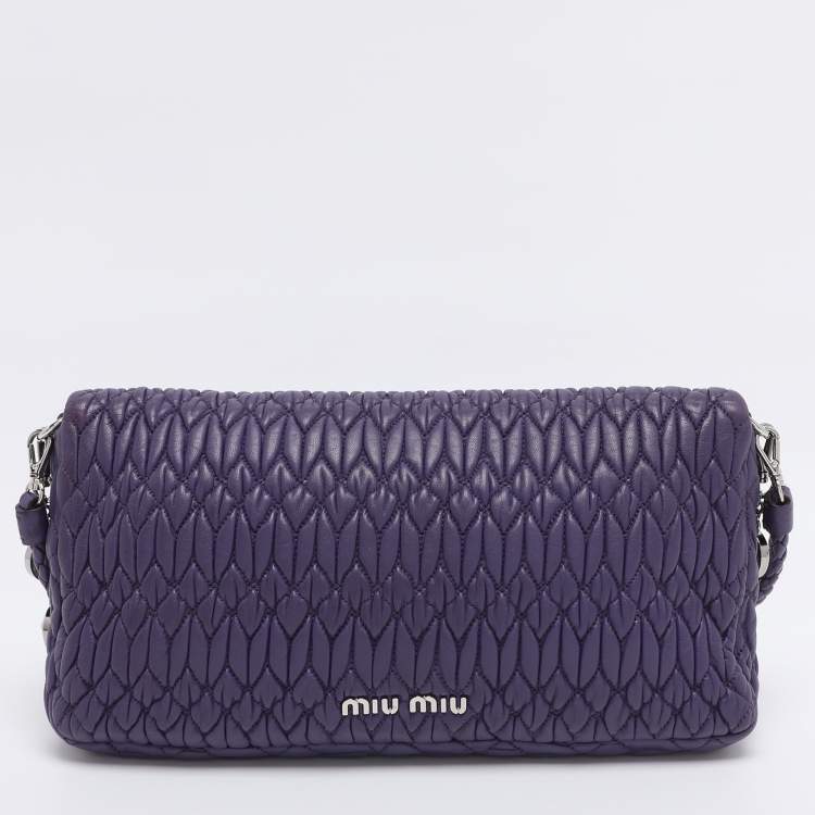Pre Owned Miu Miu Purple Matelasse Leather Crystal Embellished Shoulder Bag