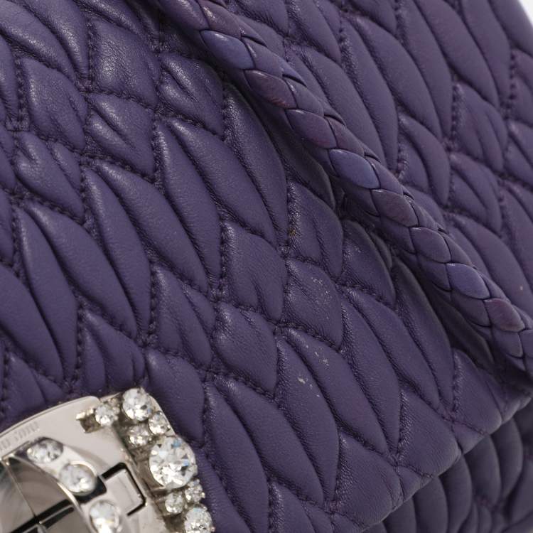 Pre Owned Miu Miu Purple Matelasse Leather Crystal Embellished Shoulder Bag