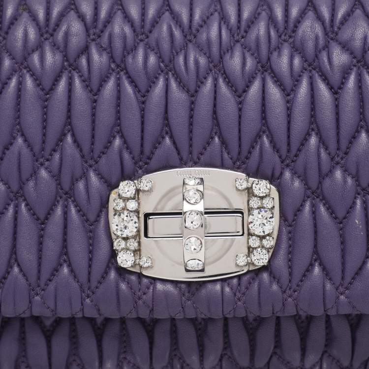 Pre Owned Miu Miu Purple Matelasse Leather Crystal Embellished Shoulder Bag