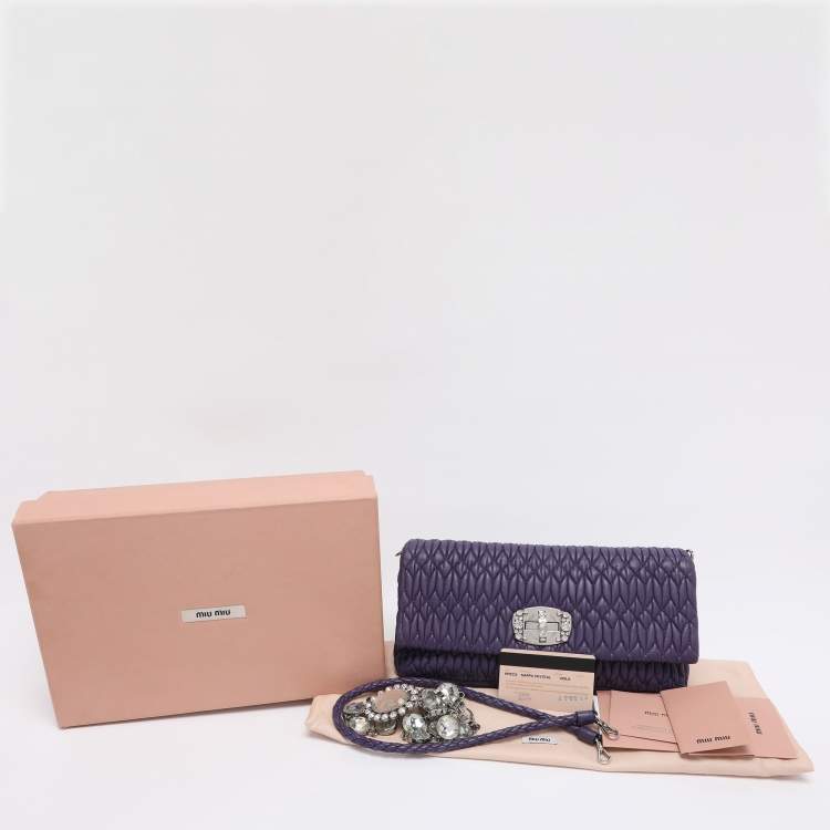 Pre Owned Miu Miu Purple Matelasse Leather Crystal Embellished Shoulder Bag