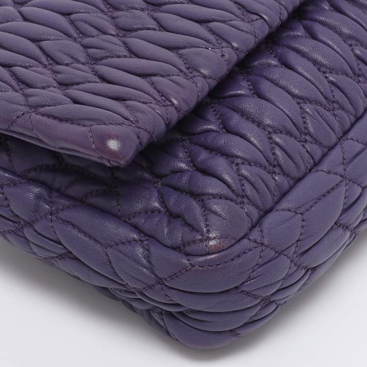 Pre Owned Miu Miu Purple Matelasse Leather Crystal Embellished Shoulder Bag