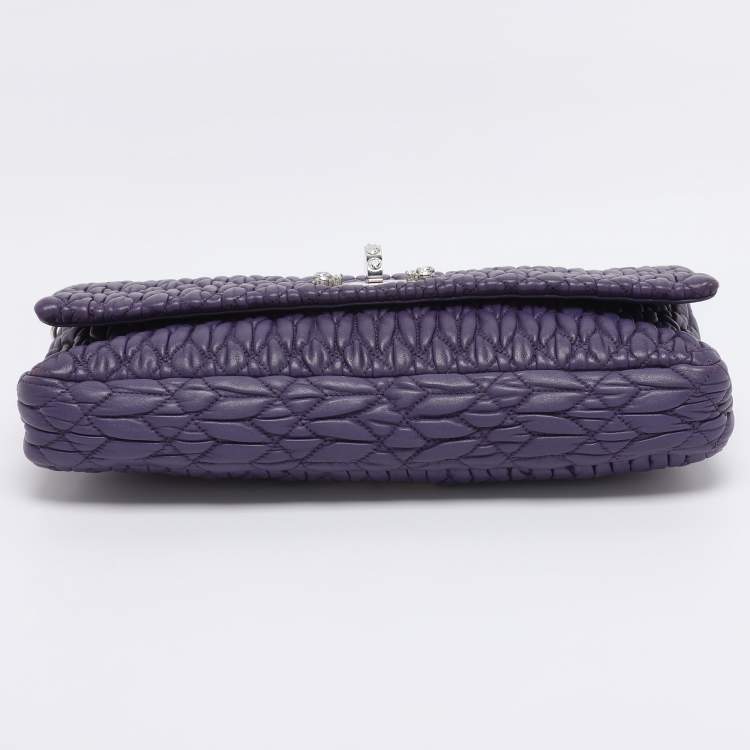 Pre Owned Miu Miu Purple Matelasse Leather Crystal Embellished Shoulder Bag