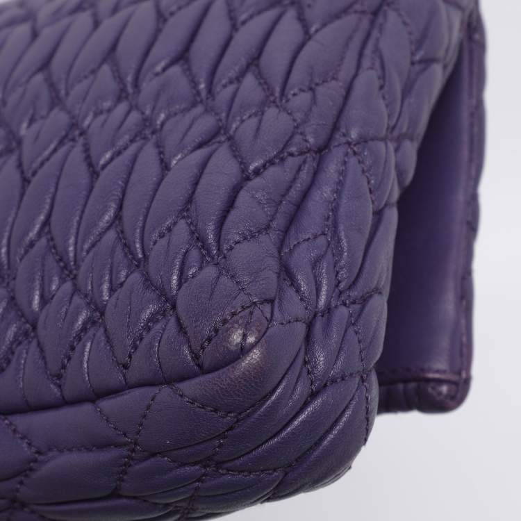 Pre Owned Miu Miu Purple Matelasse Leather Crystal Embellished Shoulder Bag