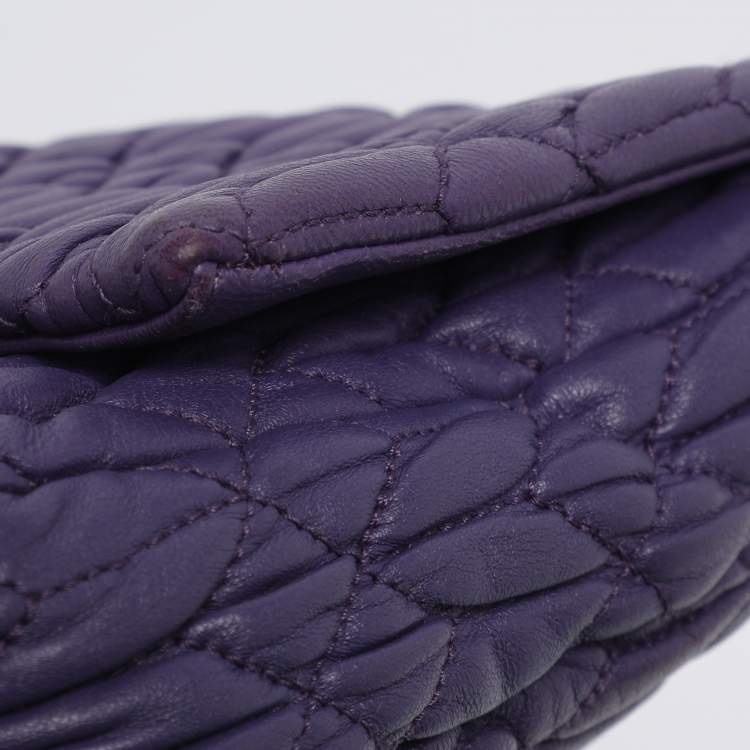 Pre Owned Miu Miu Purple Matelasse Leather Crystal Embellished Shoulder Bag