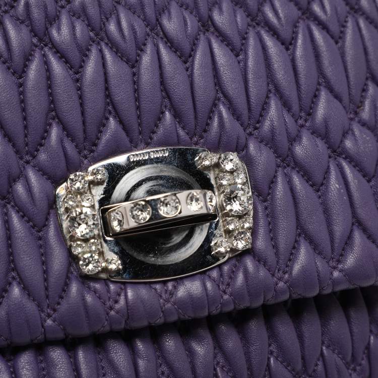 Pre Owned Miu Miu Purple Matelasse Leather Crystal Embellished Shoulder Bag