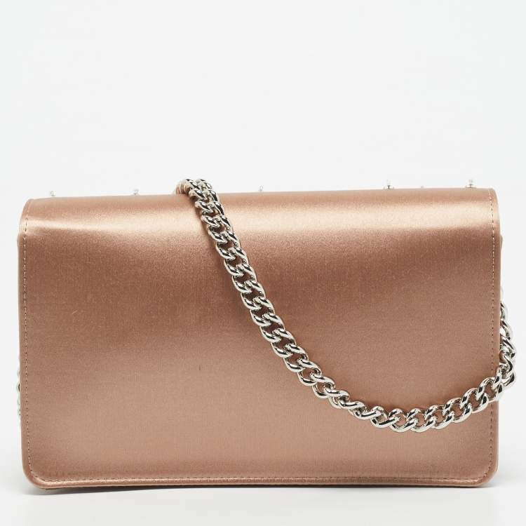 Pre Owned Miu Miu Beige Satin Crystals Embellished Chain Shoulder Bag
