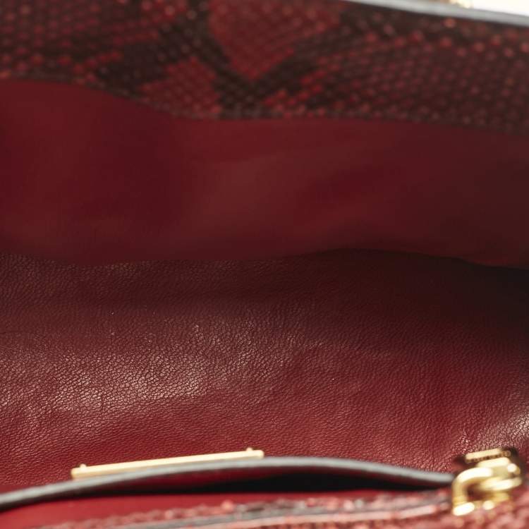 Pre Owned Miu Miu Red/Black Snakeskin Crystals Embellished Flap Tote