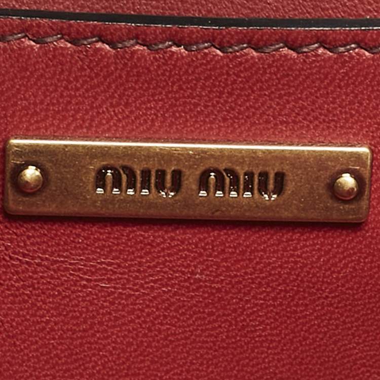 Pre Owned Miu Miu Red/Black Snakeskin Crystals Embellished Flap Tote