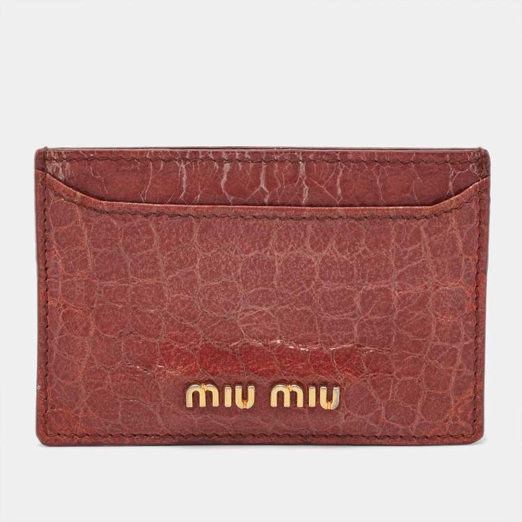 Pre Owned Miu Miu Brown Crackle Leather Card Holder
