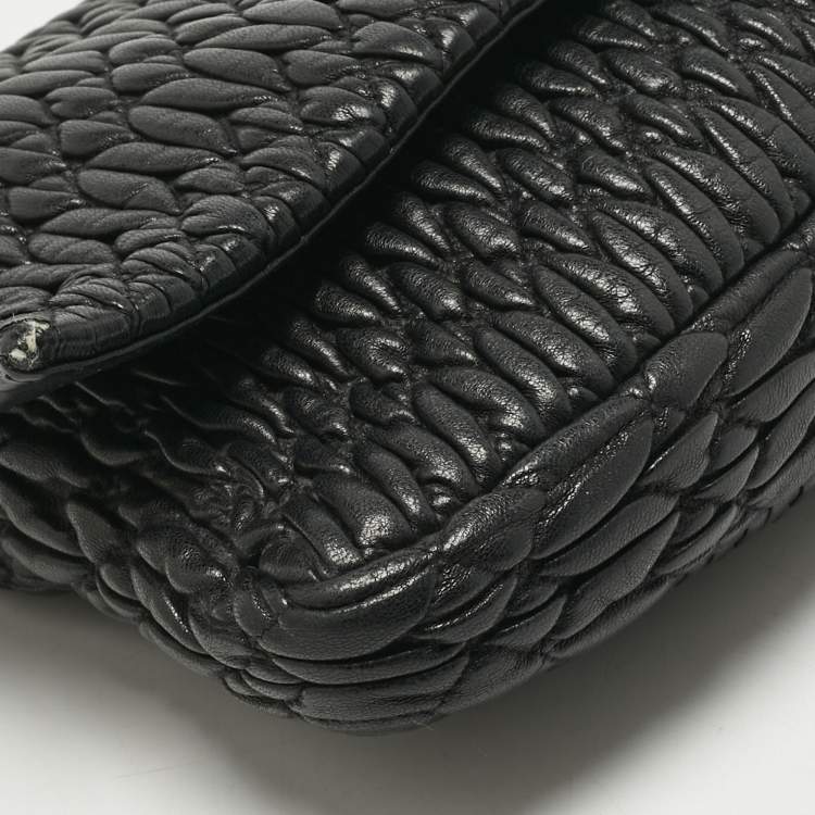 Pre Owned Miu Miu Black Matelassé Leather Crystals Shoulder Bag