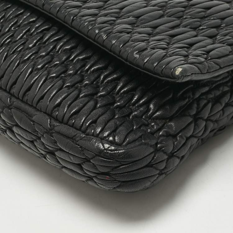 Pre Owned Miu Miu Black Matelassé Leather Crystals Shoulder Bag