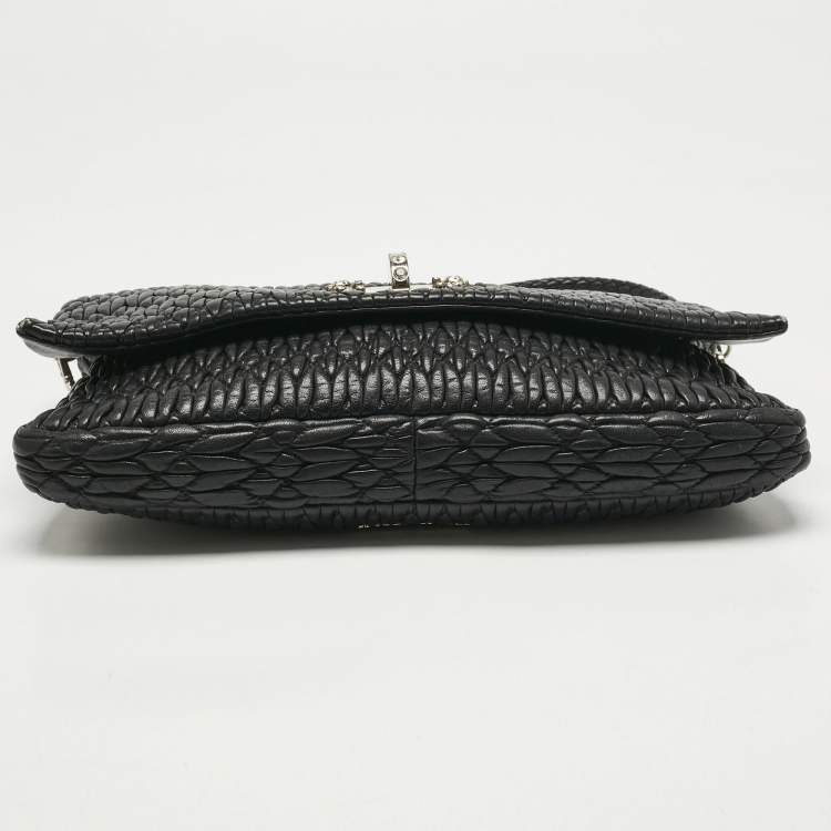 Pre Owned Miu Miu Black Matelassé Leather Crystals Shoulder Bag