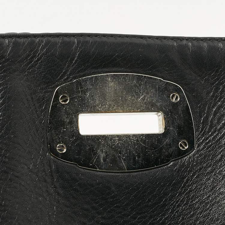 Pre Owned Miu Miu Black Matelassé Leather Crystals Shoulder Bag