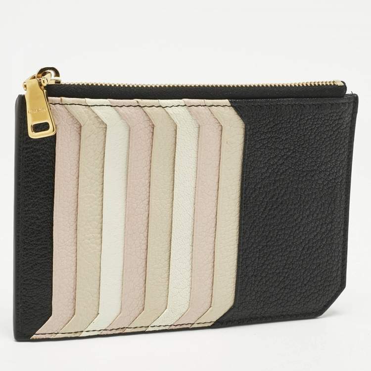 Pre Owned Miu Miu Multicolor Madras Leather Zip Card Holder