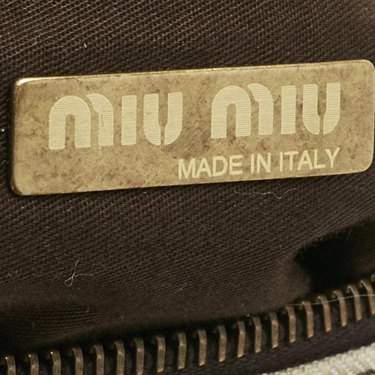 Pre Owned Miu Miu Brown/Grey Tartan Plaid Fabric and Leather Zip Hobo