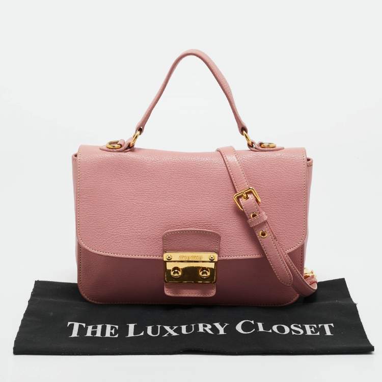 Pre Owned Miu Miu Light Pink Leather Pushlock Flap Top Handle Bag