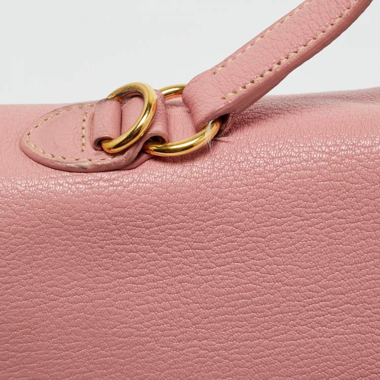 Pre Owned Miu Miu Light Pink Leather Pushlock Flap Top Handle Bag