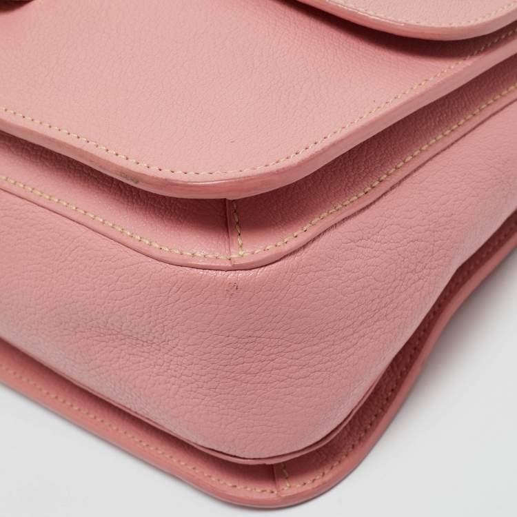 Pre Owned Miu Miu Light Pink Leather Pushlock Flap Top Handle Bag