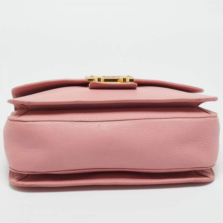 Pre Owned Miu Miu Light Pink Leather Pushlock Flap Top Handle Bag