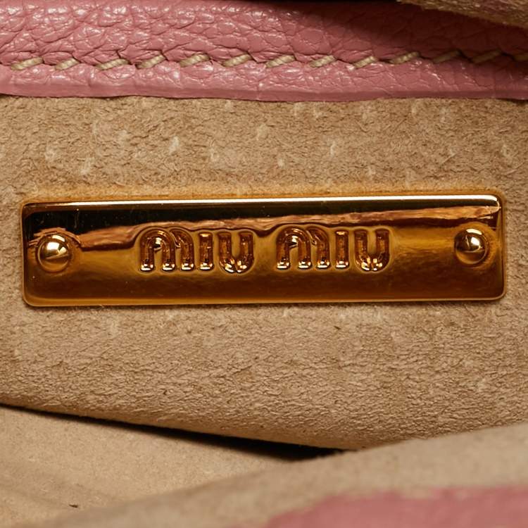 Pre Owned Miu Miu Light Pink Leather Pushlock Flap Top Handle Bag