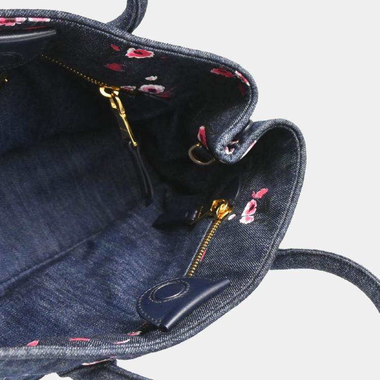 Pre Owned Miu Miu Matelasse Navy Denim Tote Bag