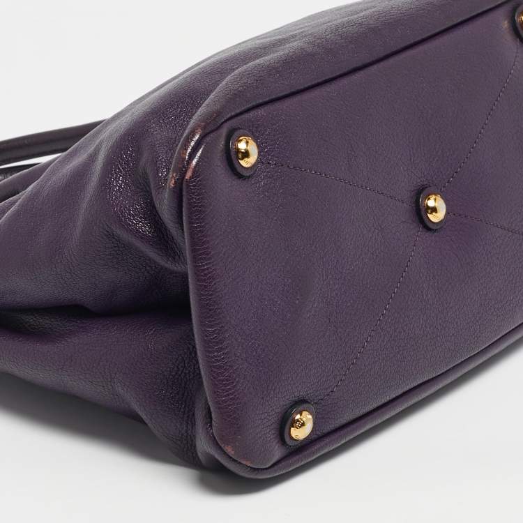 Pre Owned Miu Miu Purple Madras Leather Snap Tote