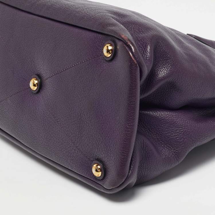 Pre Owned Miu Miu Purple Madras Leather Snap Tote