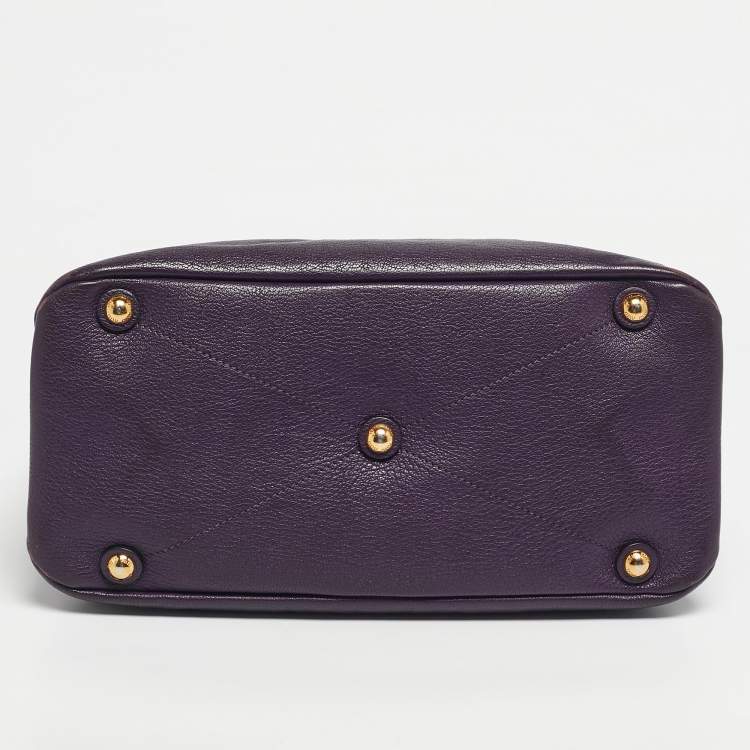 Pre Owned Miu Miu Purple Madras Leather Snap Tote