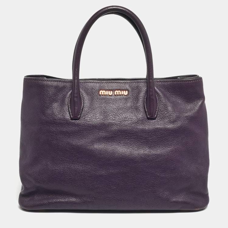 Pre Owned Miu Miu Purple Madras Leather Snap Tote