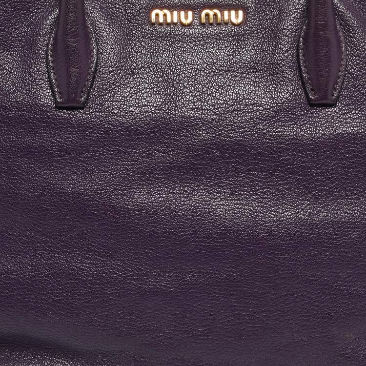 Pre Owned Miu Miu Purple Madras Leather Snap Tote
