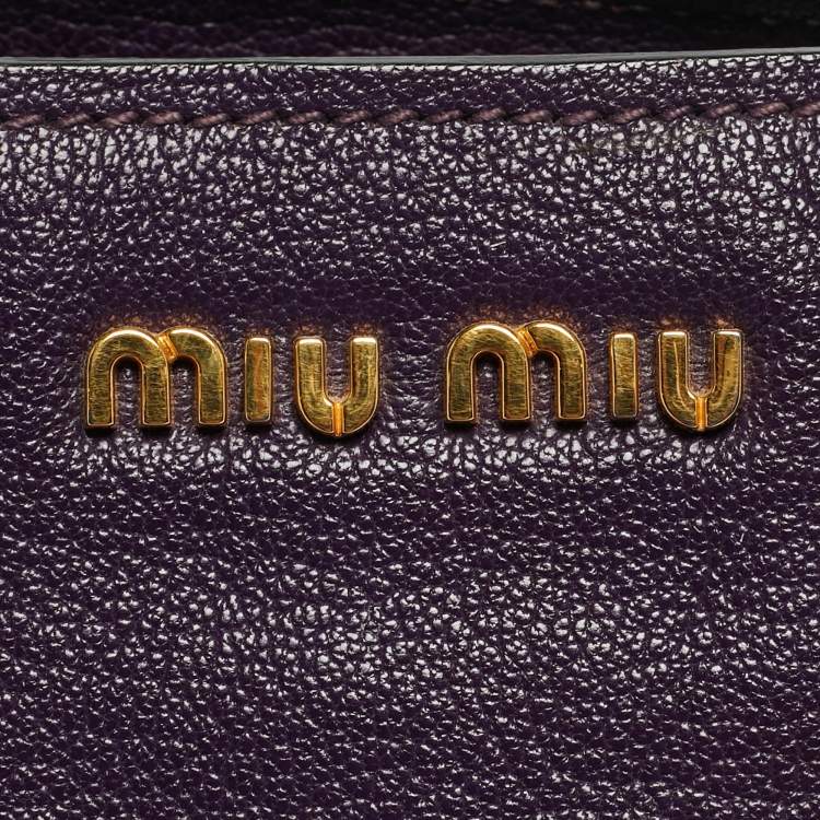 Pre Owned Miu Miu Purple Madras Leather Snap Tote