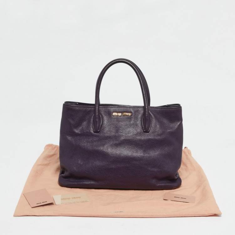 Pre Owned Miu Miu Purple Madras Leather Snap Tote