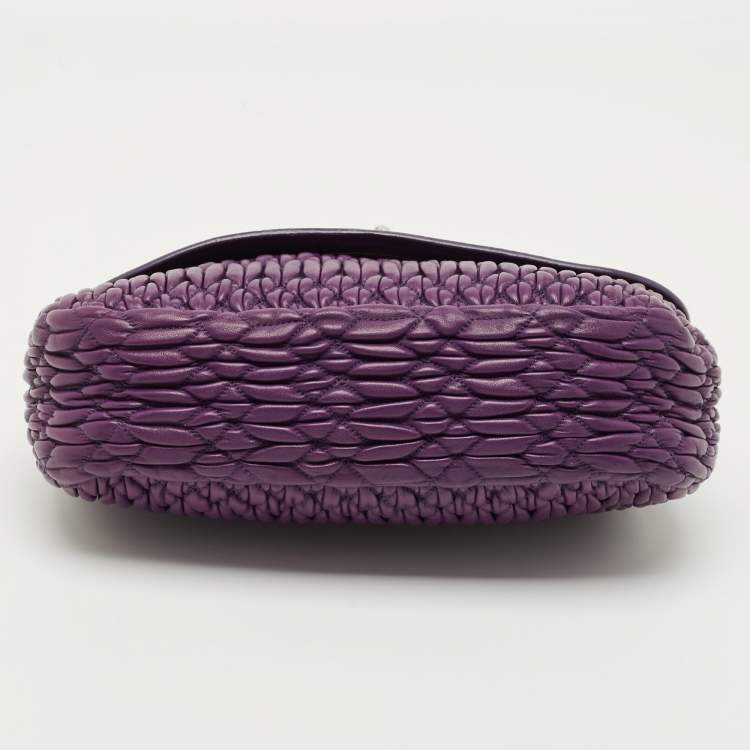 Pre Owned Miu Miu Purple Matelasse Leather Crystal Chain Flap Shoulder Bag
