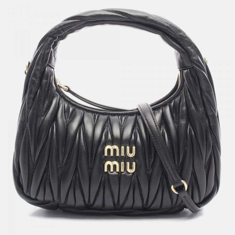 Pre Owned Miu Miu Miu Wonder Matelasse Black Leather Hobo Bag
