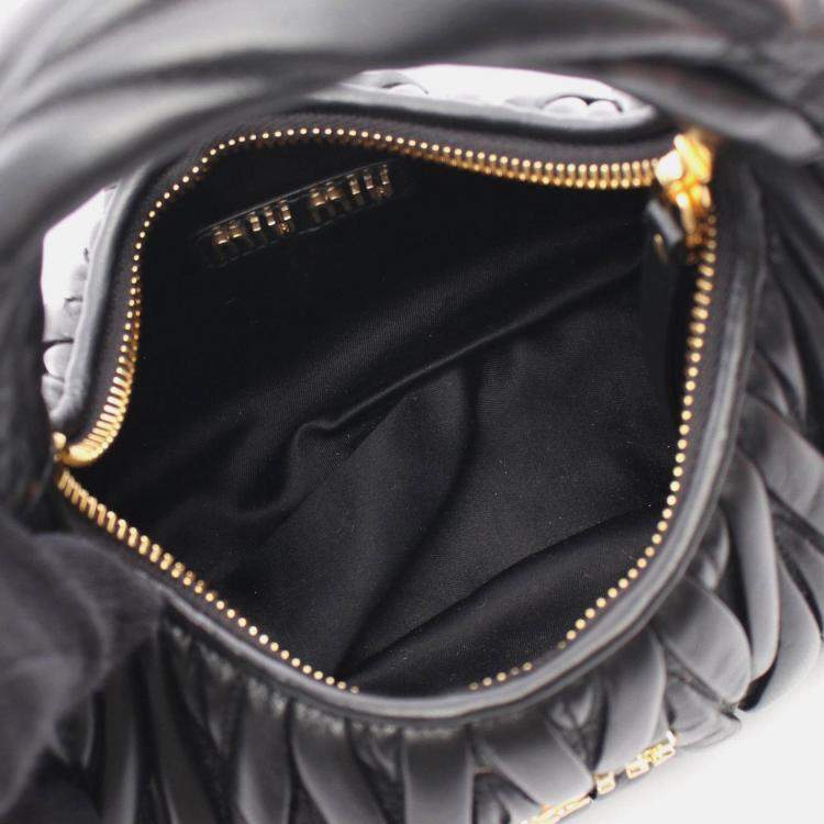 Pre Owned Miu Miu Miu Wonder Matelasse Black Leather Hobo Bag