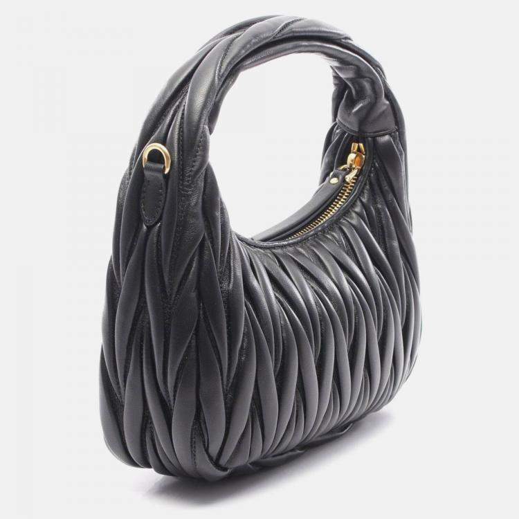 Pre Owned Miu Miu Miu Wonder Matelasse Black Leather Hobo Bag